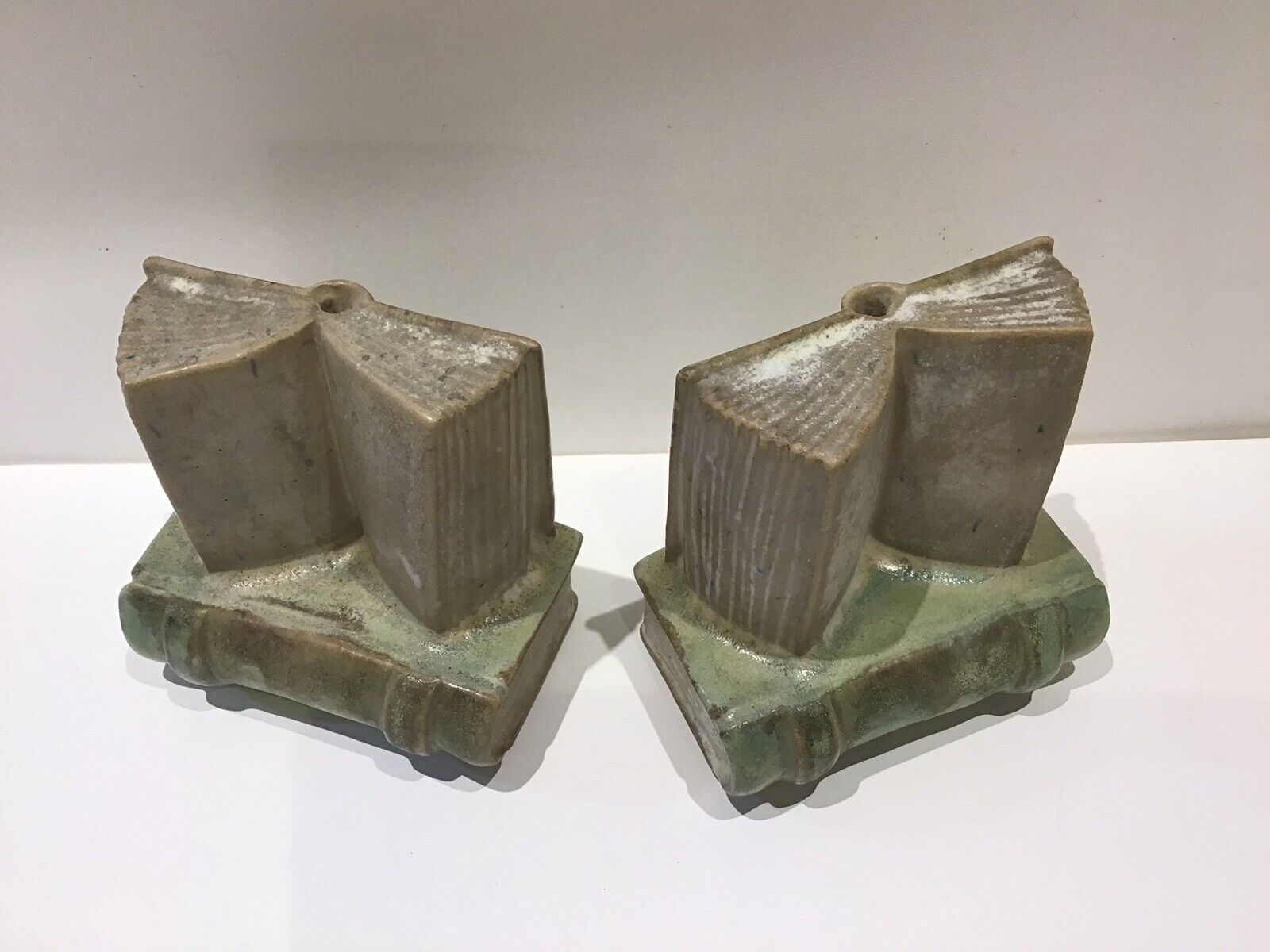 Early Fulper Pottery Bookends, Paper Label and Stamped