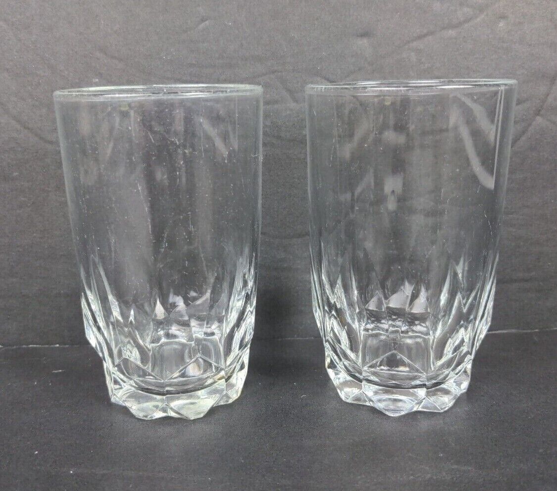 Drinking Glasses Juice Tumblers Clear Glass Flower 8 Point Base 2x