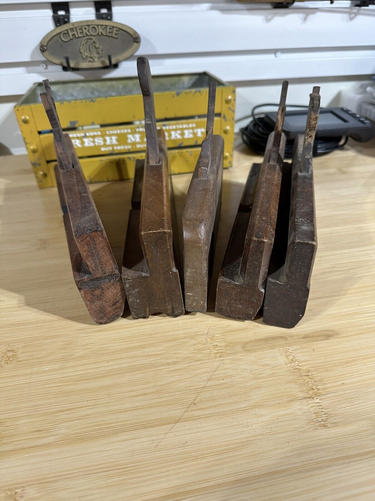 Group Of Five Various Antique Wooden Molding Planes By Different Manufacturers