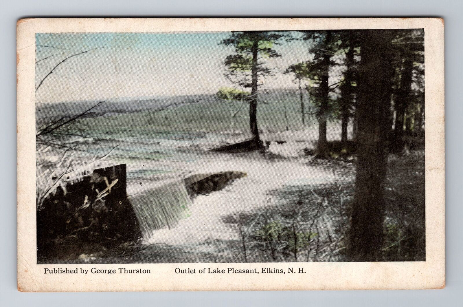 Elkins NH-New Hampshire, Outlet Of Lake Pleasant, Antique, Vintage Postcard