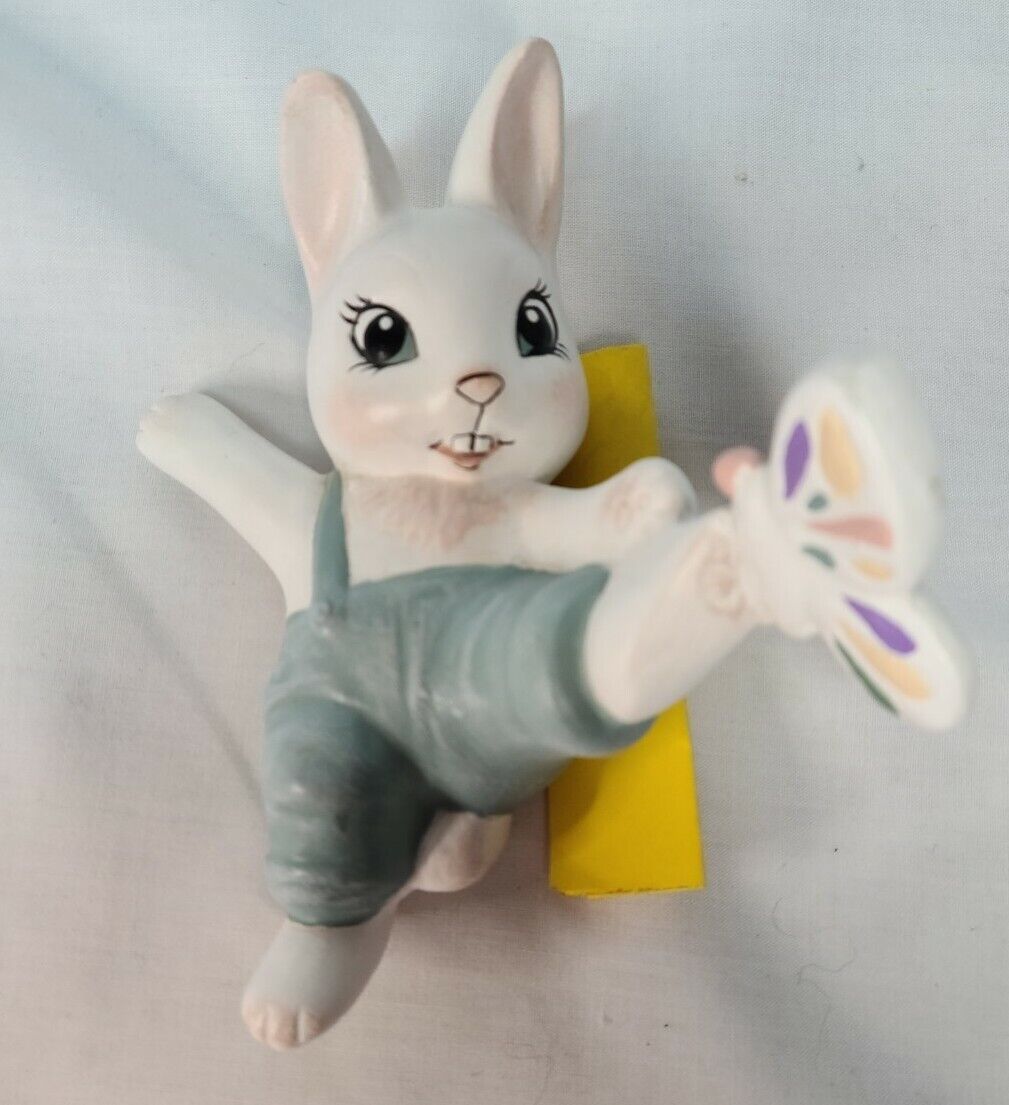  vintage bunny rabbit figurine with butterfly by Duncan ceramics anthropomorphic