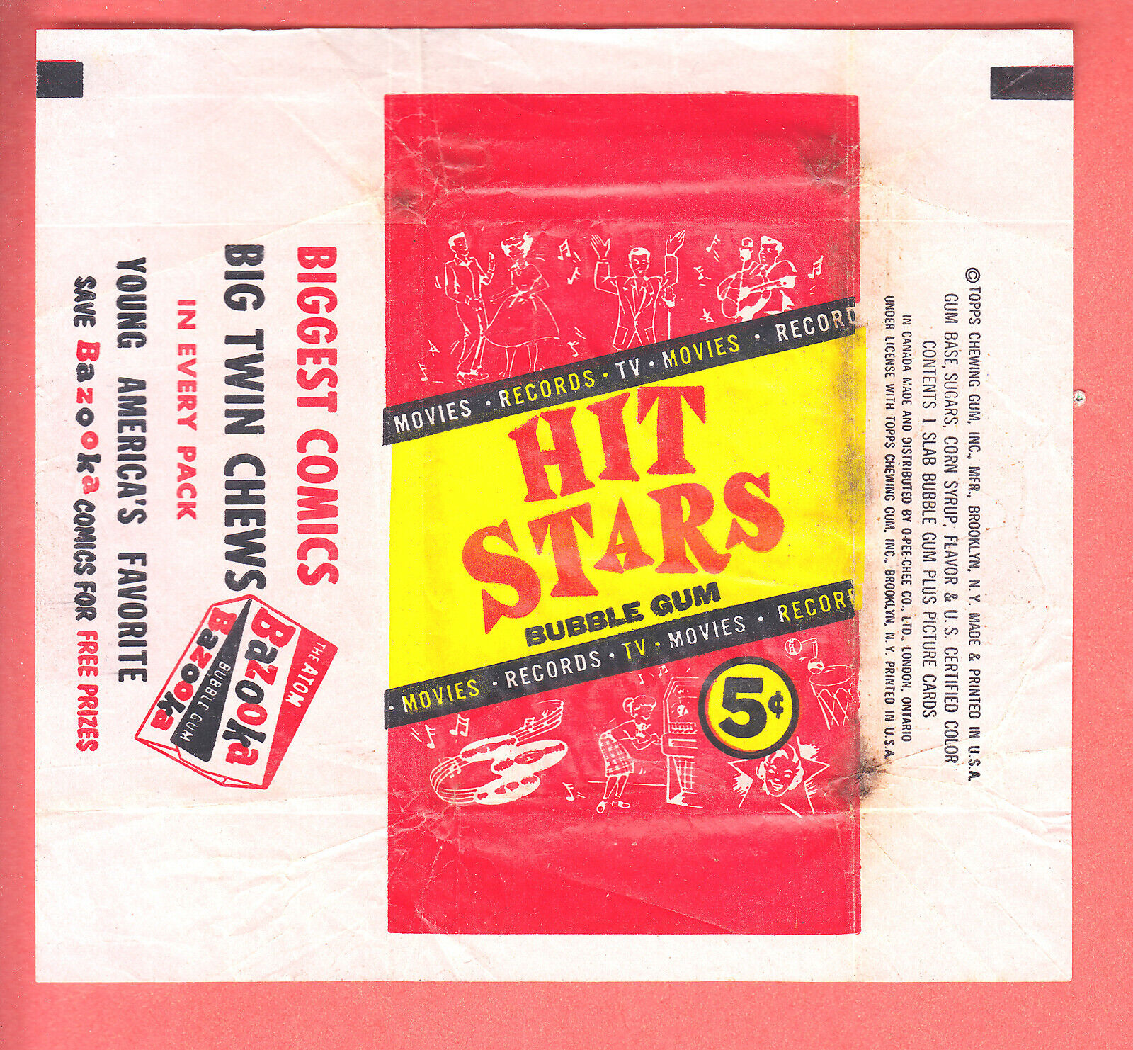 1957  TOPPS   HIT STARS   5 cent  WAX WRAPPER  EM
