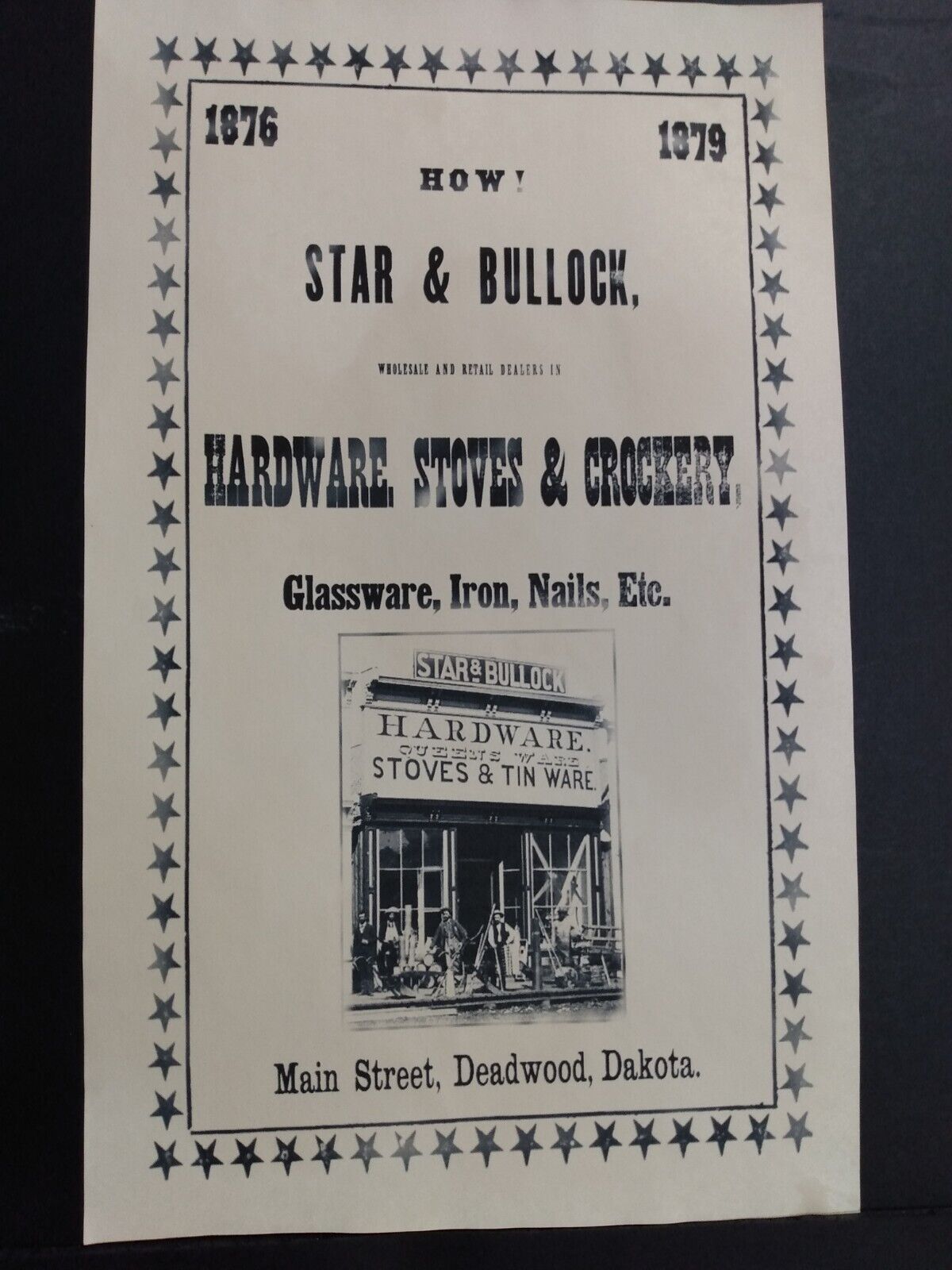1879 Deadwood South Dakota Hardware Store Adv ,,,Aged Looks Old