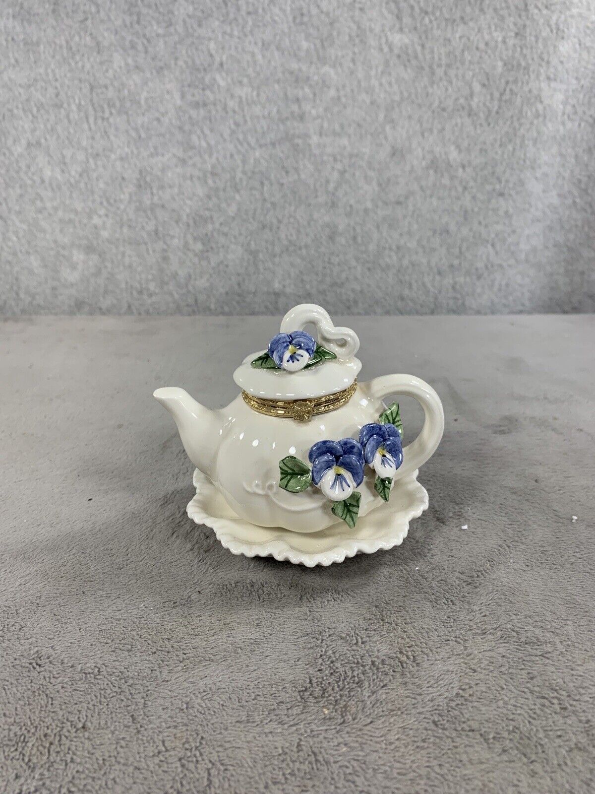 Vintage Mudpie Mini Trinket Teapot Blue And White With Flowers 1998
