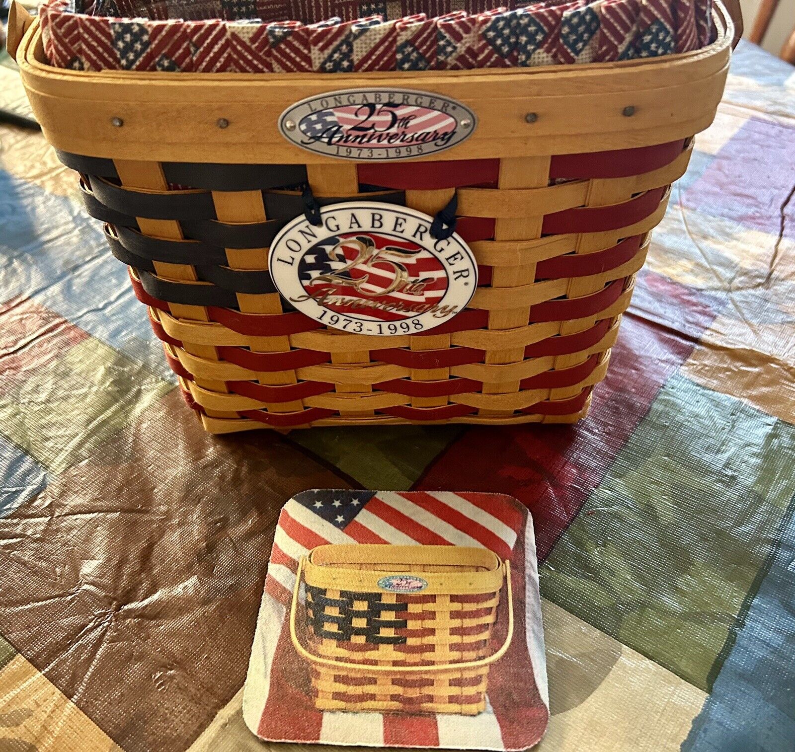 1998 Longaberger 25th Anniversary Join Our Celebration Basket Liner & Protector