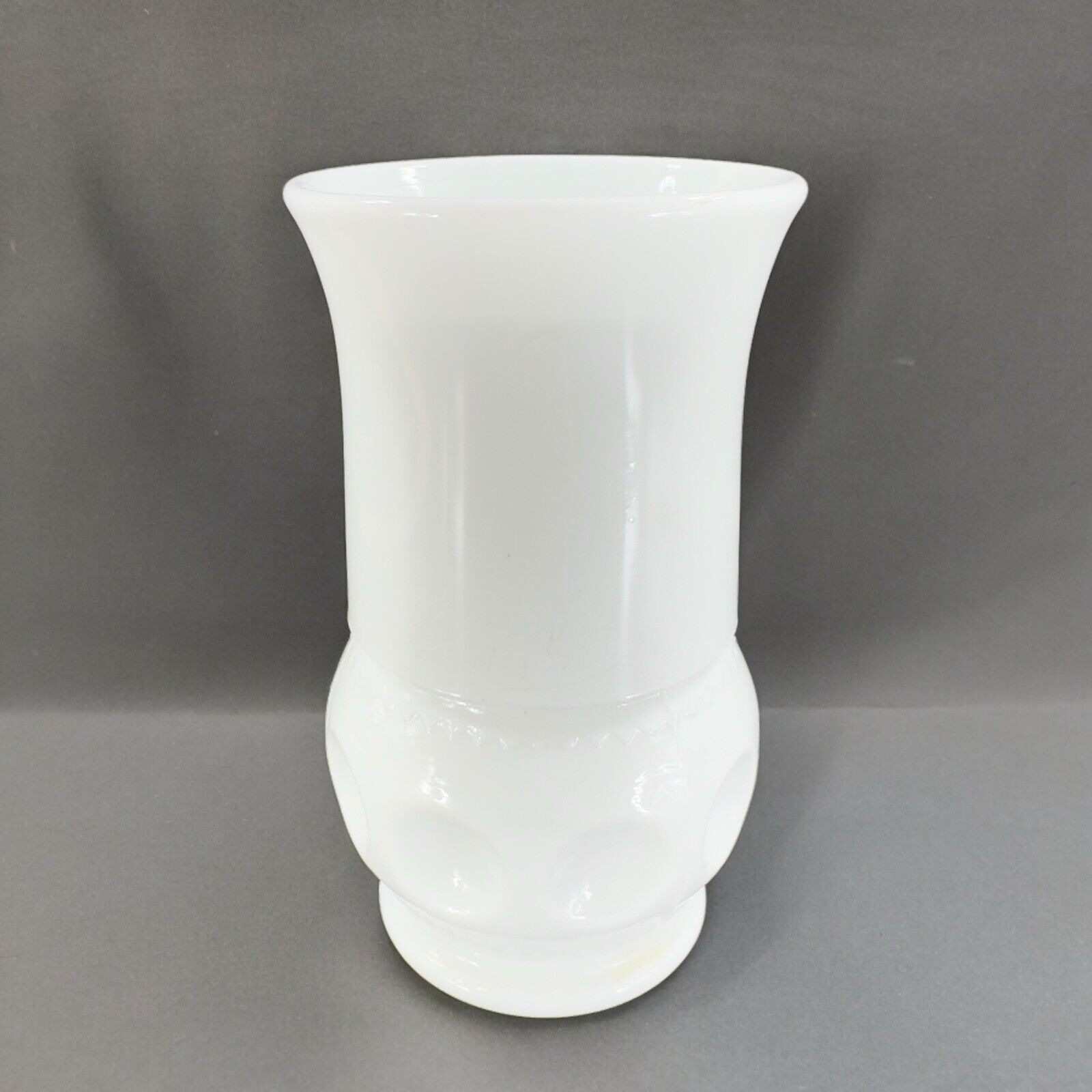 Vintage White Milk Glass Vase Vessel With Coin Dotted Pattern Bottom Glass Decor