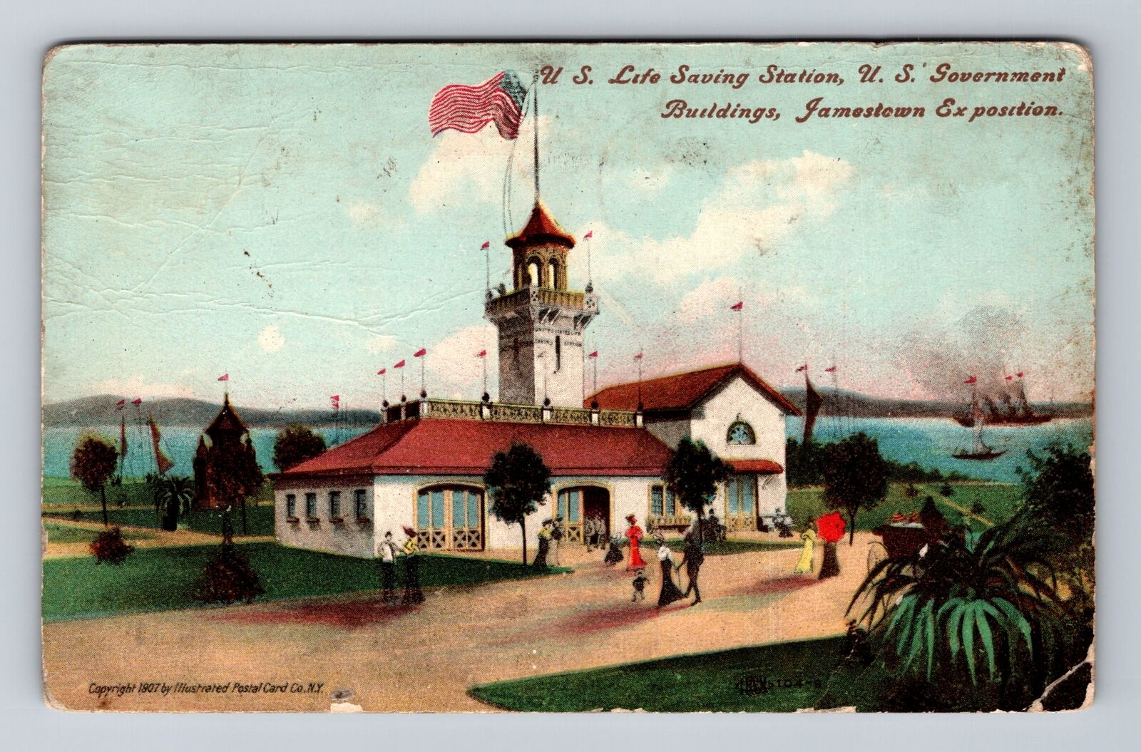 Norfolk VA-Virginia, U.S Life Saving Station US Govt Bldg Vintage c1909 Postcard
