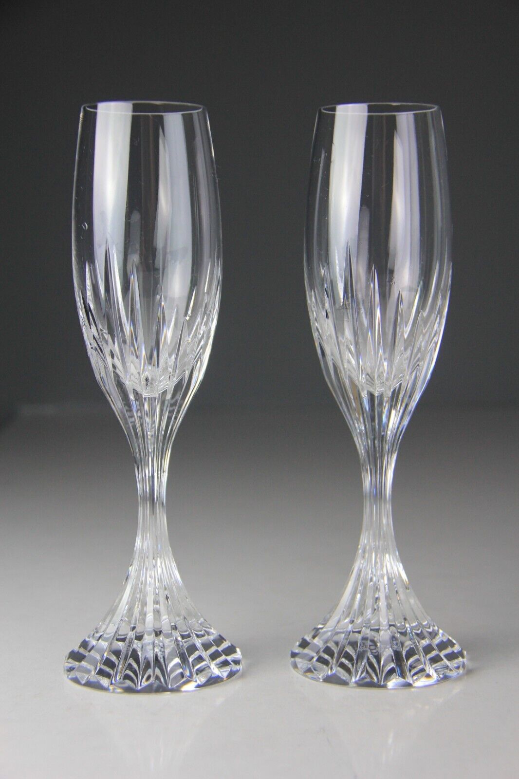 TWO (2) BACCARAT MASSENA CRYSTAL CHAMPAGNE FLUTE GLASSES - SIGNED 8.5\