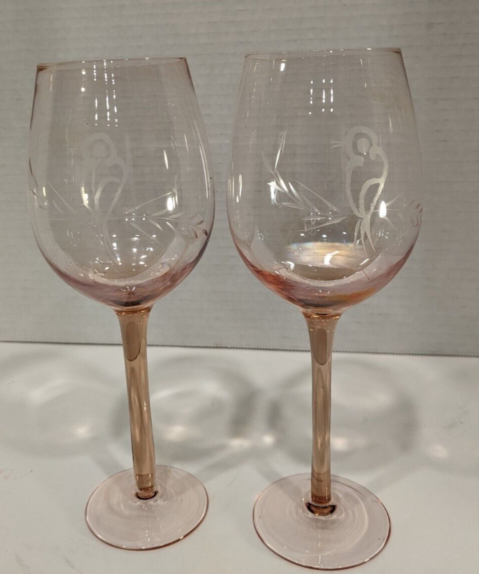 2 Pink Depression Wine Glasses