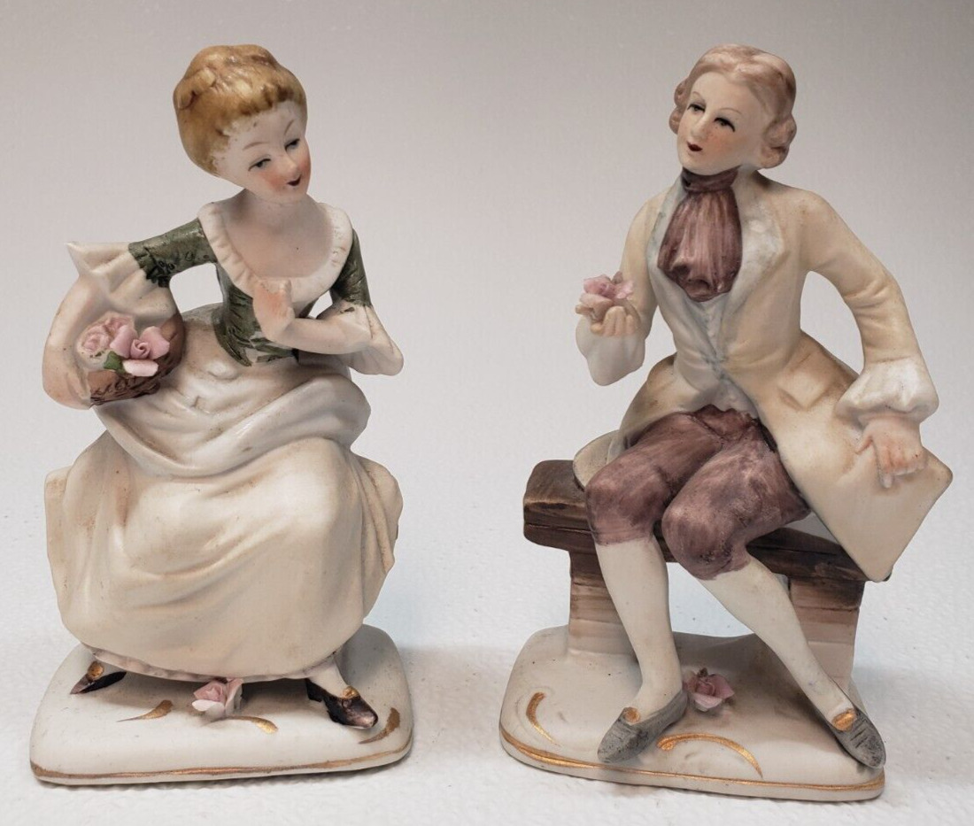 Ucagco Victorian Couple Roses Love Porcelain Figurines  Vintage Crafted in Japan
