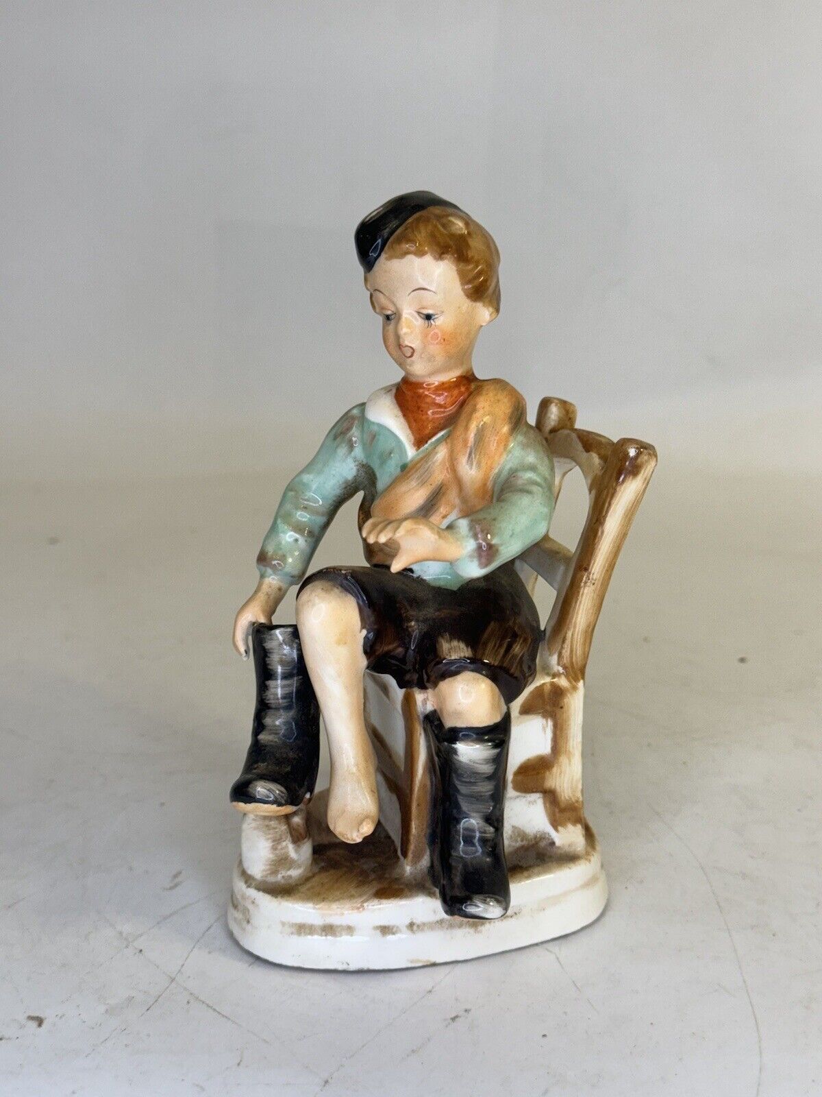 RARE RARE Vintage Made In Occupied Japan Boy With Boot on a chair in Snatch