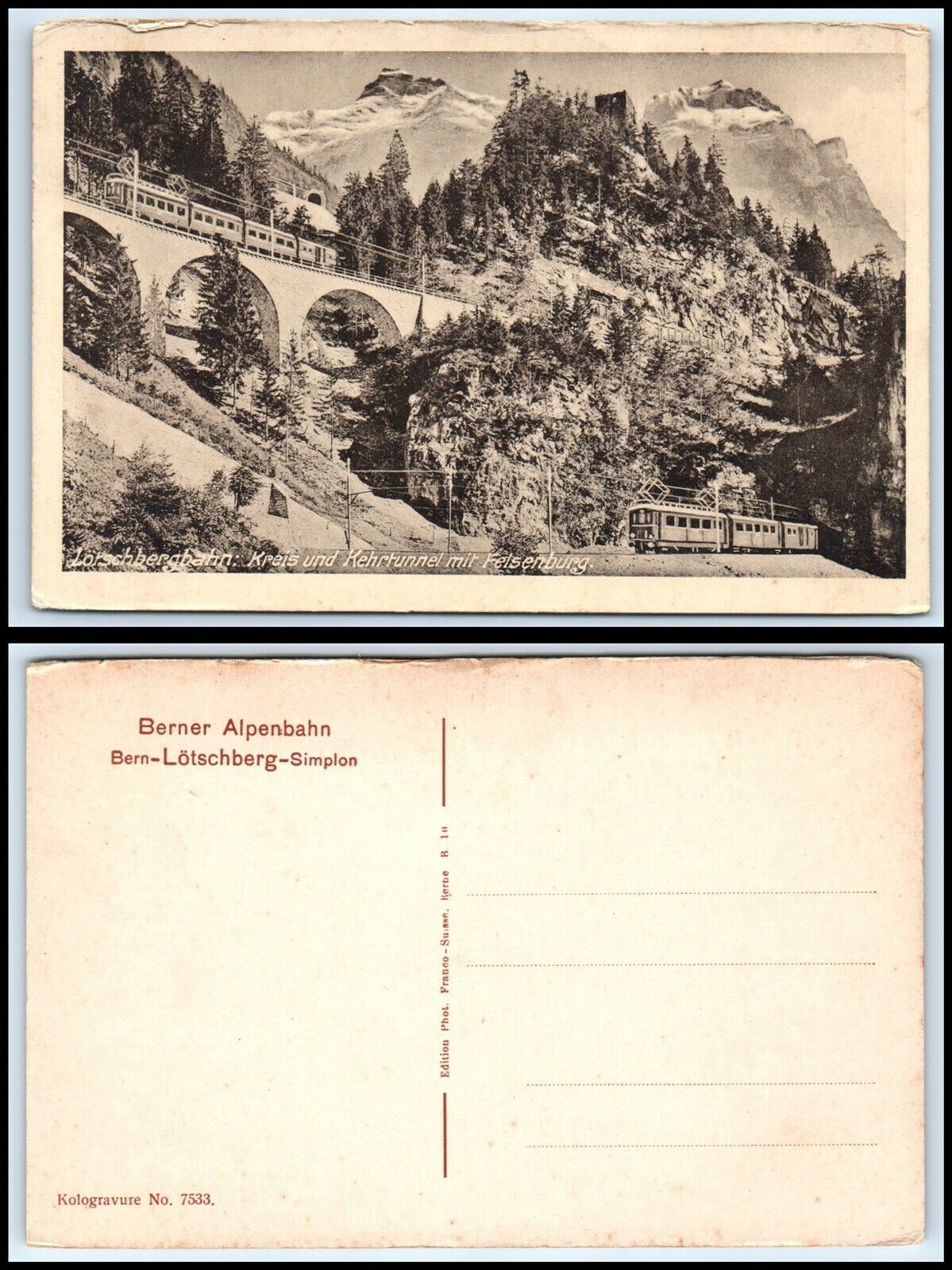 SWITZERLAND Postcard - Lotschbergbahn, Kreis und Kehrtunnel mit Felsenburg FZ17