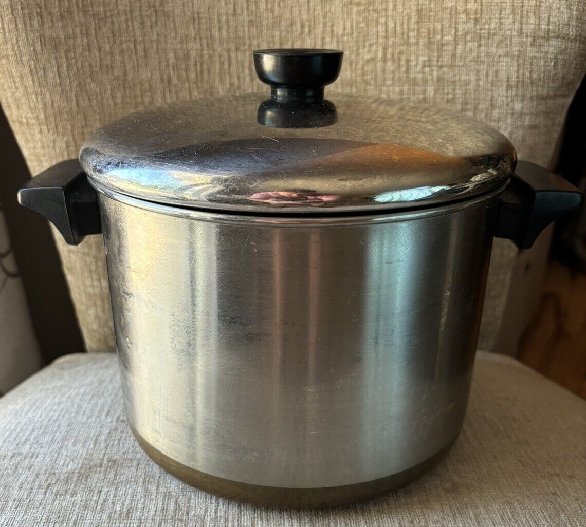 Vintage Revere Ware Copper Bottom 5 Quart Stock Pot with Lid Rome NY