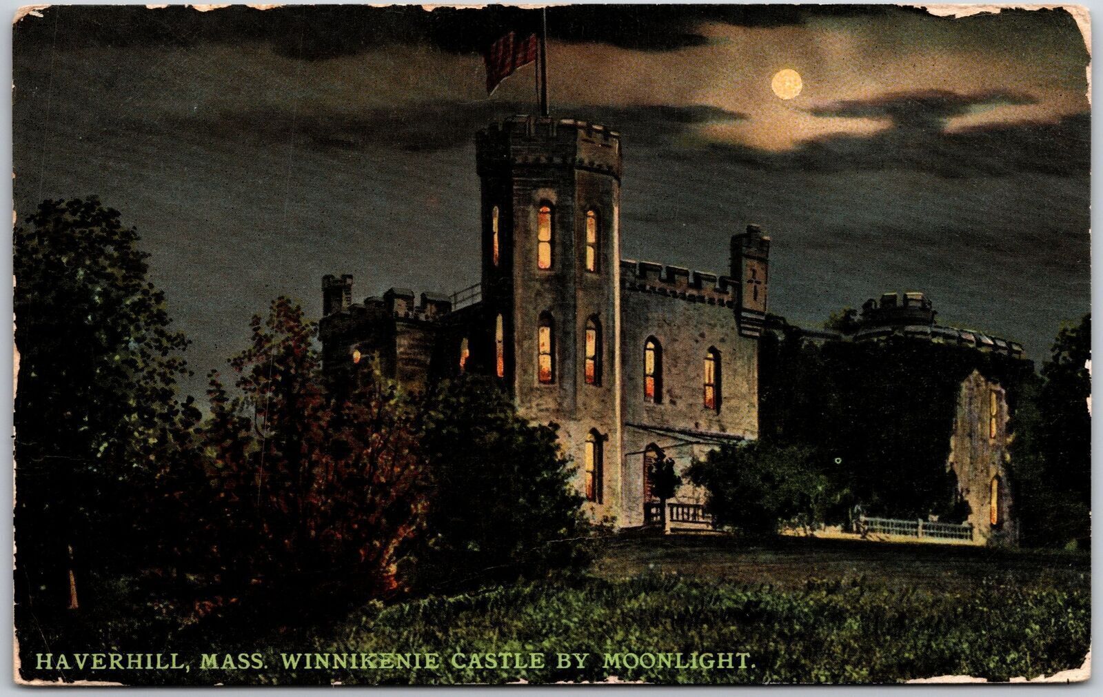1911 Haverhill Massachusetts MA Winnikenie Castle By Moonlight Posted Postcard
