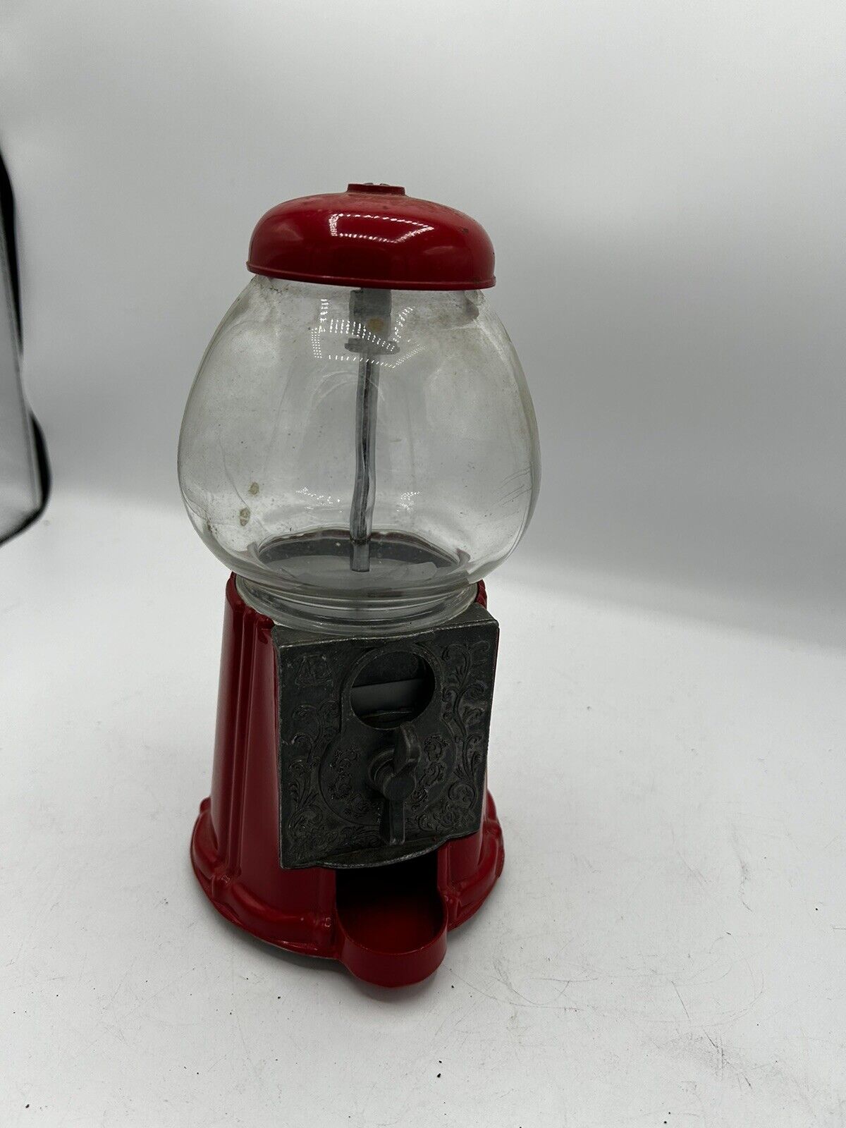 Vintage Red Carousel Bubble Gum Machine Cast Metal Glass Globe