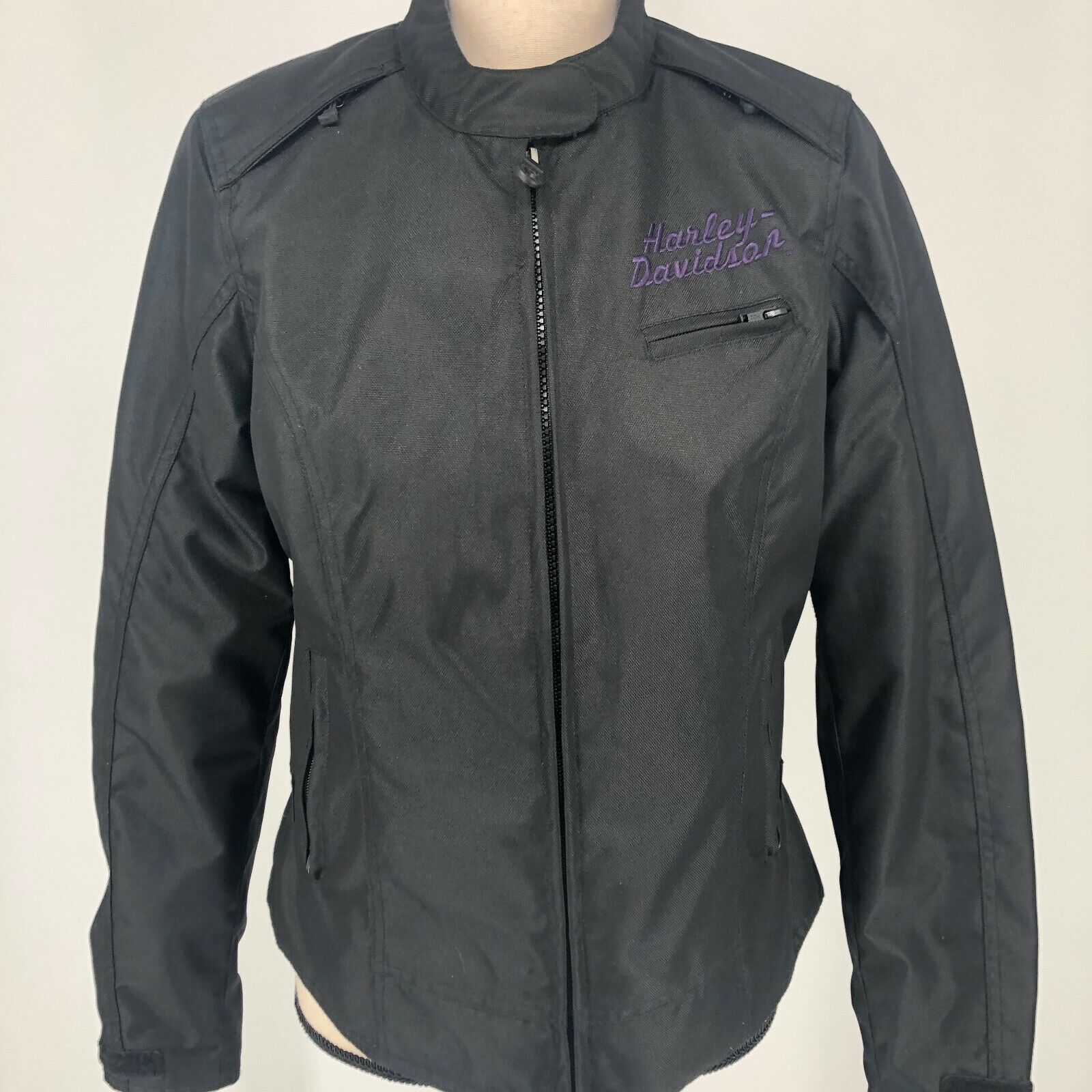 Harley Davidson Motorcycle Black Purple Full Zip Embroidered Coat WOMENS SIZE S