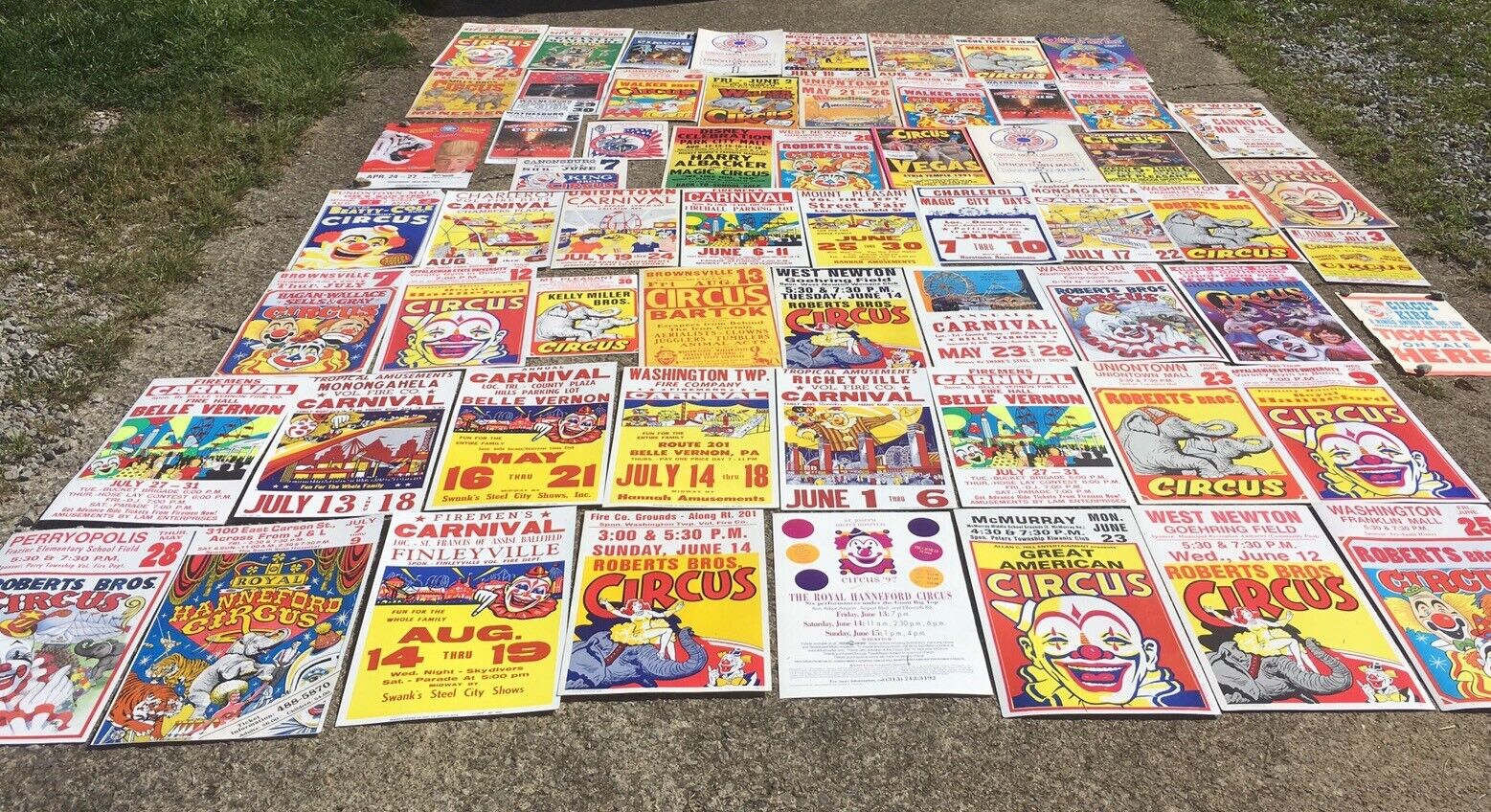 Lot Of 61 Vintage Circus Fair & Carnival Posters Cardboard Paper Sign Some Old