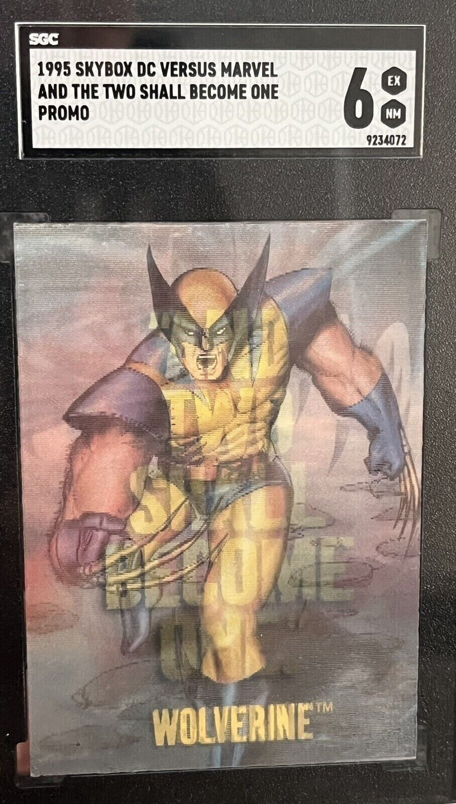 1995 Fleer DC VERSUS MARVEL AND TWO SHALL BECOME ONE WOLVERINE BATMAN PROMO CARD