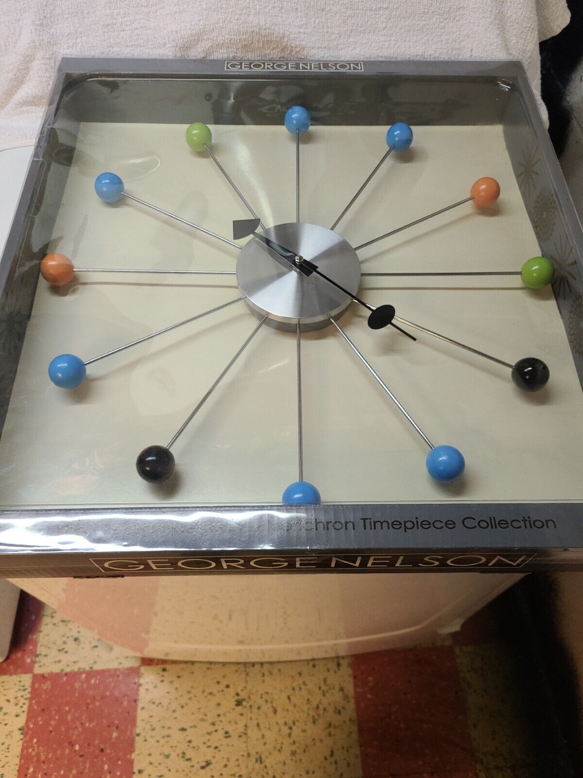 George Nelson Clock, Multi-Color Balls, 1950s Style. New In Box. Sealed.
