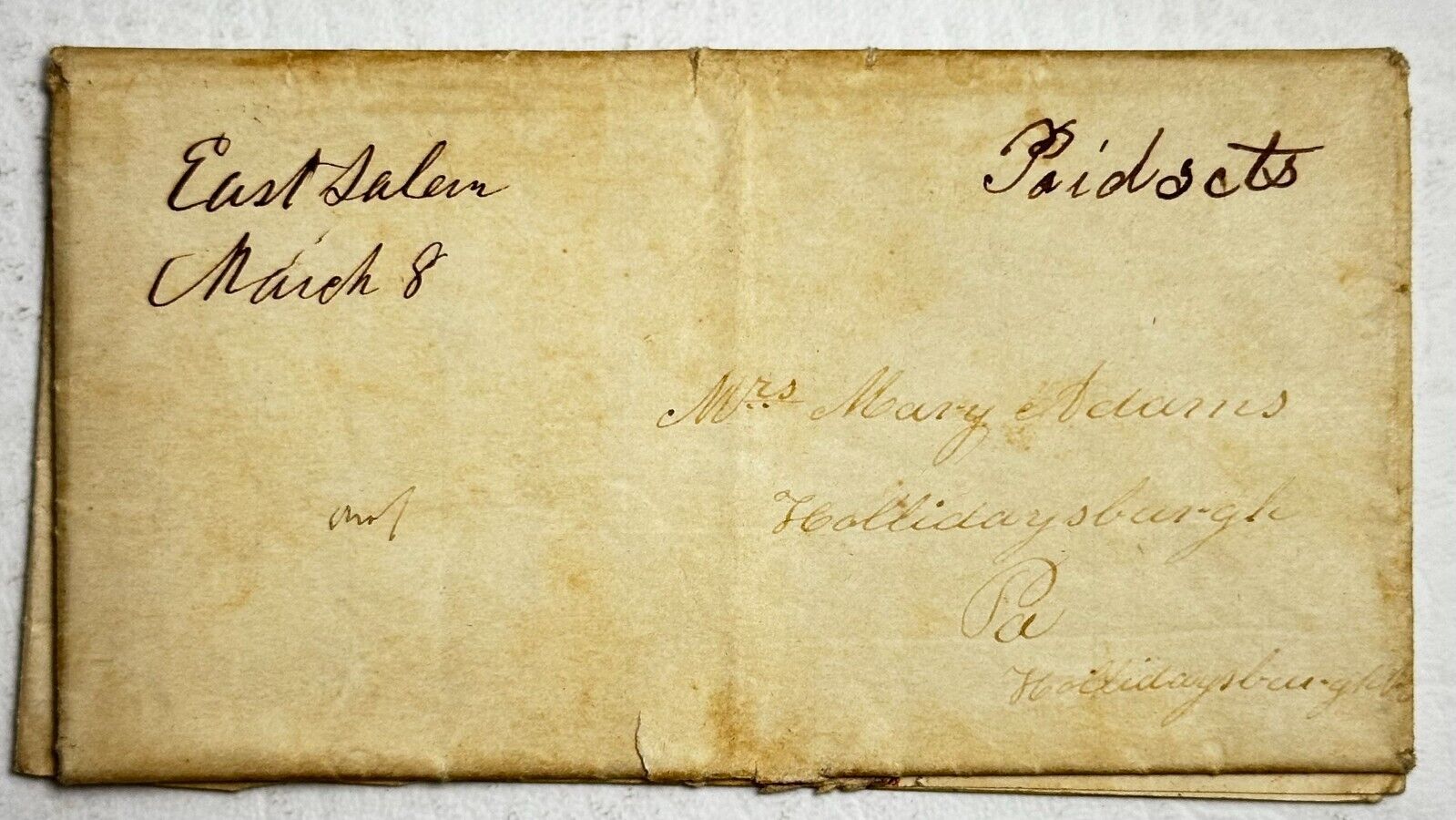 1853 Manuscript Cancel Paid 3 Cent Rate Letter From Sarah Cameron EAST SALEM PA