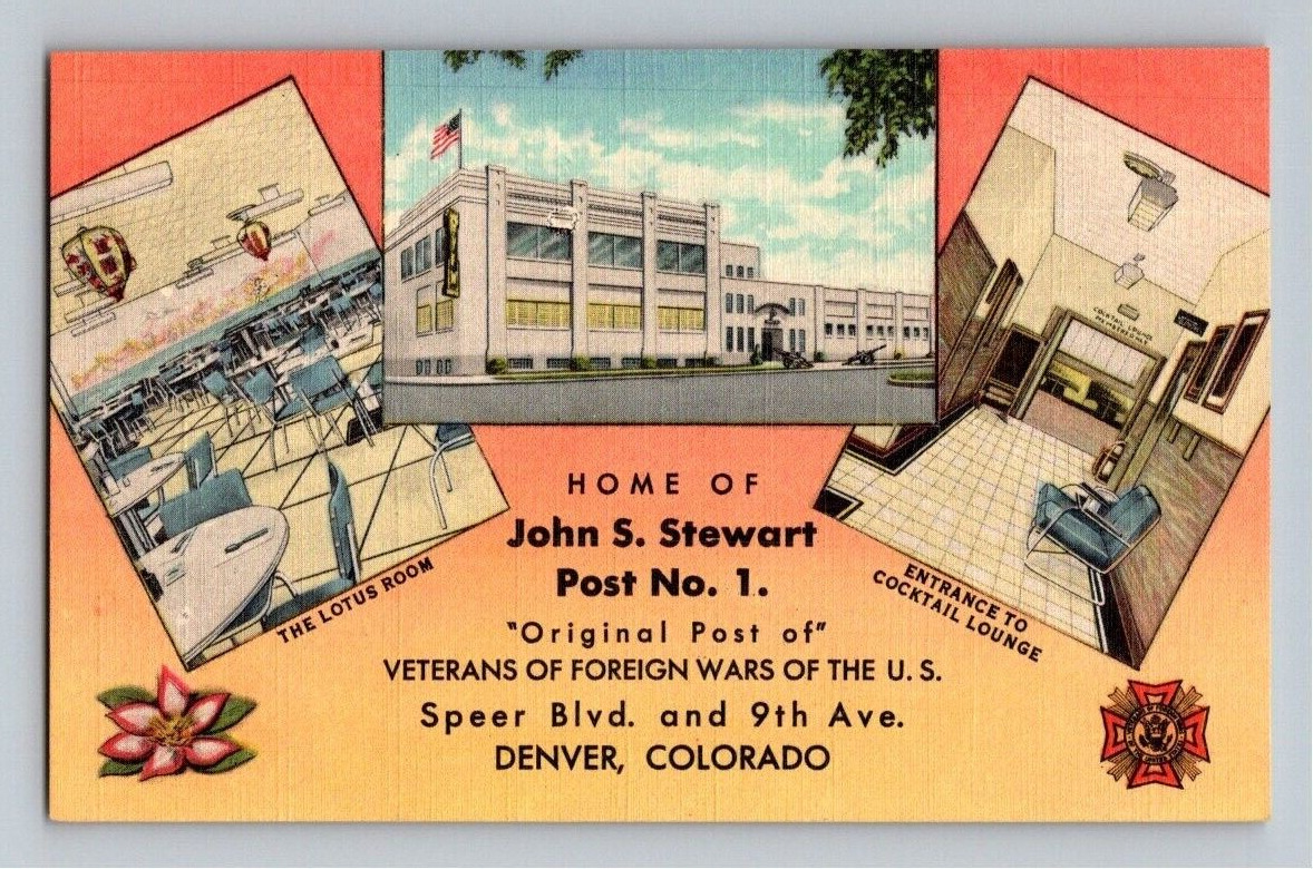 1940\'S. HOME OF JOHN S. STEWART POST NO. 1 DENVER, COLORADO. POSTCARD GG15