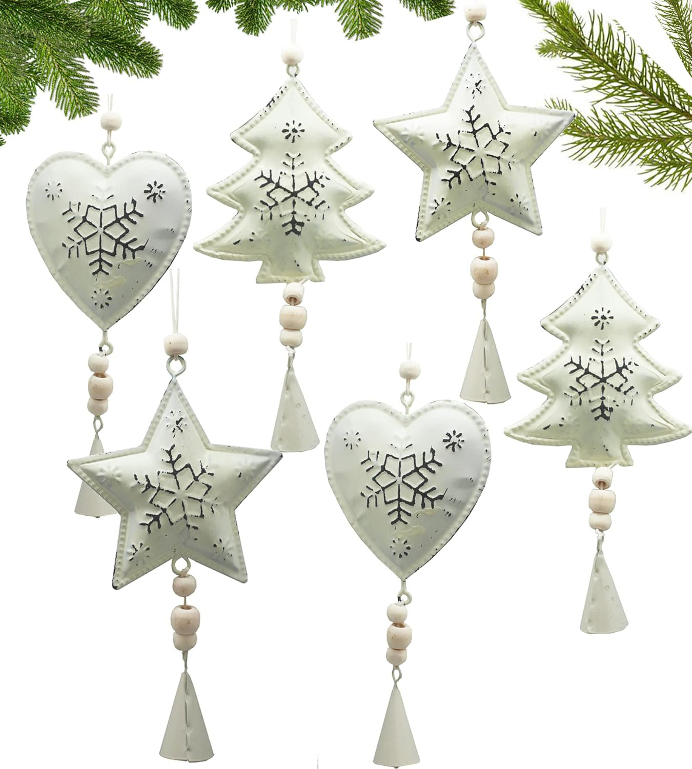 Farmhouse Rustic Tin White Scandinavian Christmas Tree Ornaments Metal Pedant Ch