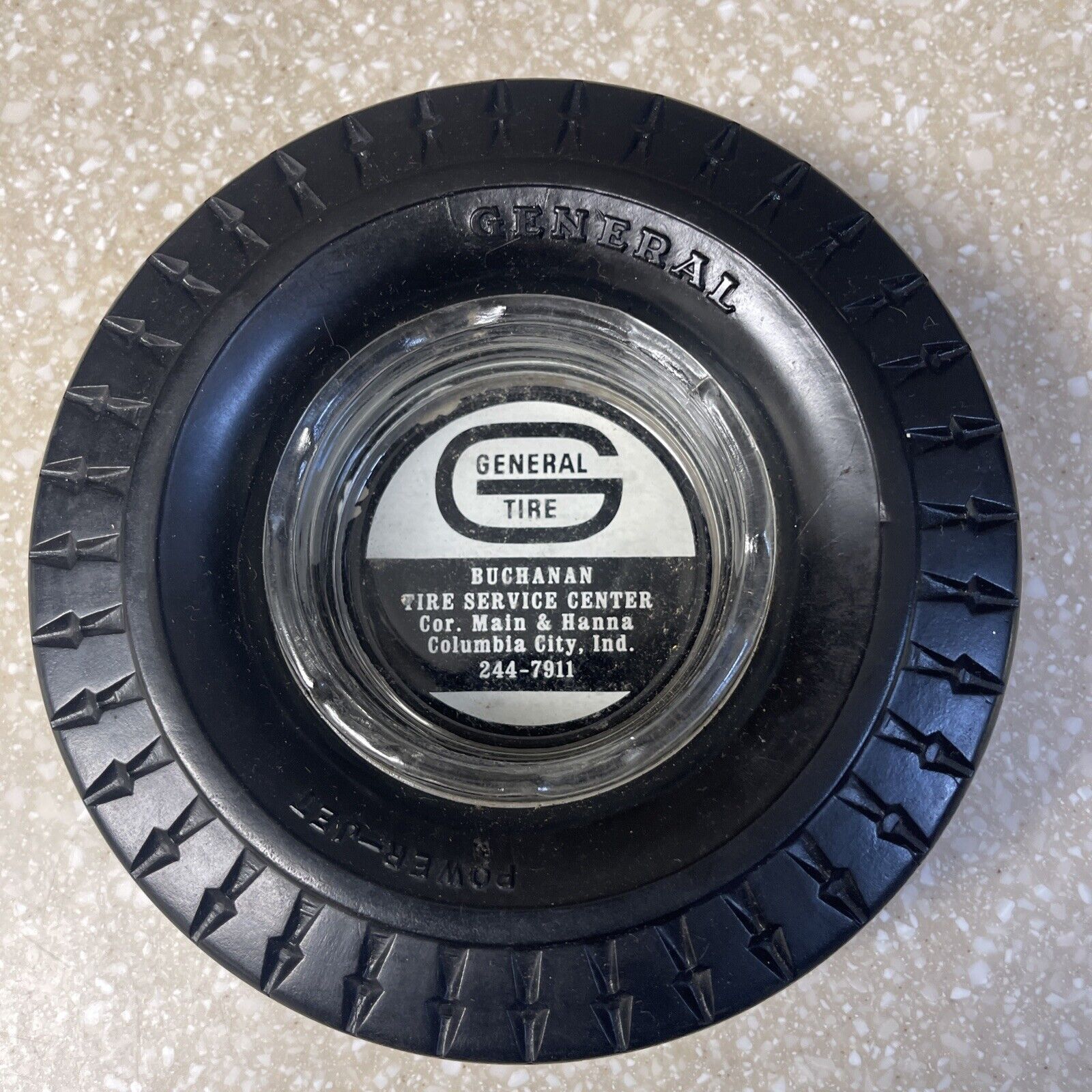 General Tire , Tire Ashtray Vintage Glass Advertisement Columbia CI TY Ind