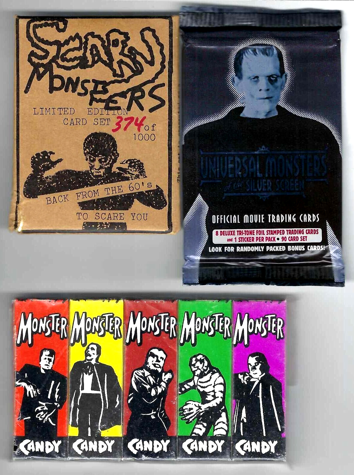 SCARY MONSTERS LIMITED EDITION PACK SET 9 CARDS 1 SEALED PK 5 SEALED CANDY BOXES