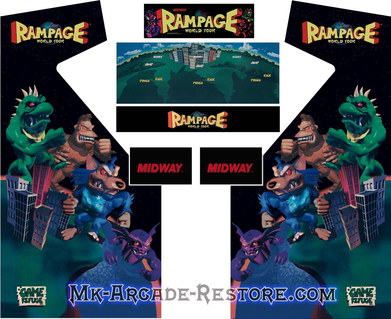 Rampage World Tour Side Art Arcade Cabinet Kit Artwork Graphics Decals Print