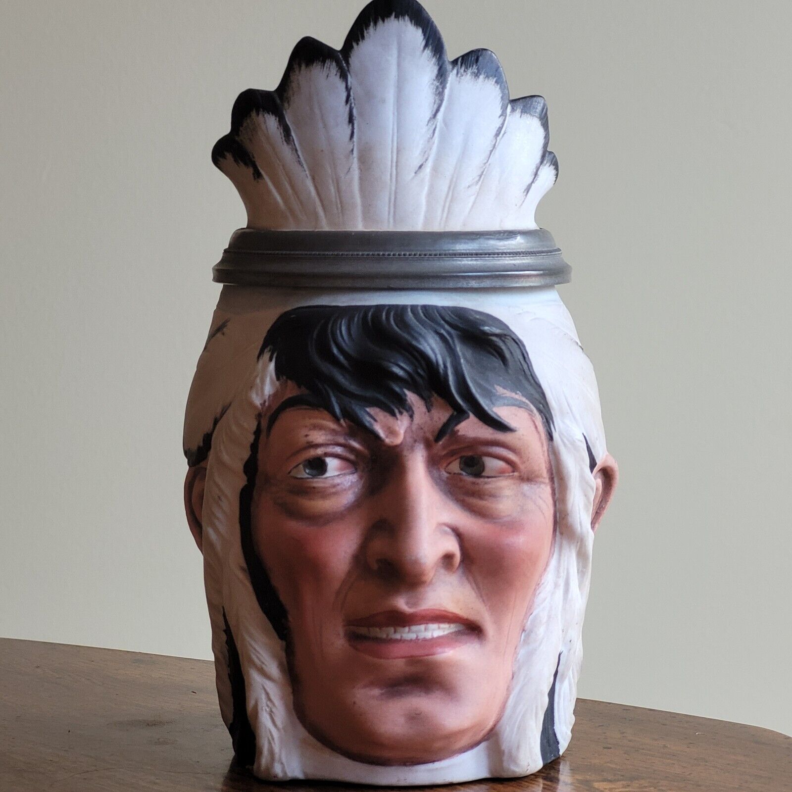 Antique 1/2L Indian Chief Head Stein By Ernst Bohne Sohne Germany Porcelain 5228