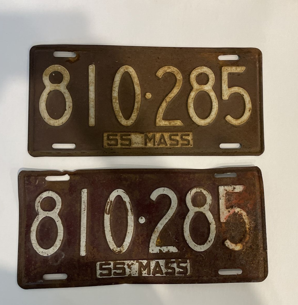 Vintage License Plate 1955 Massachusetts Embossed License Plate Pair #810285