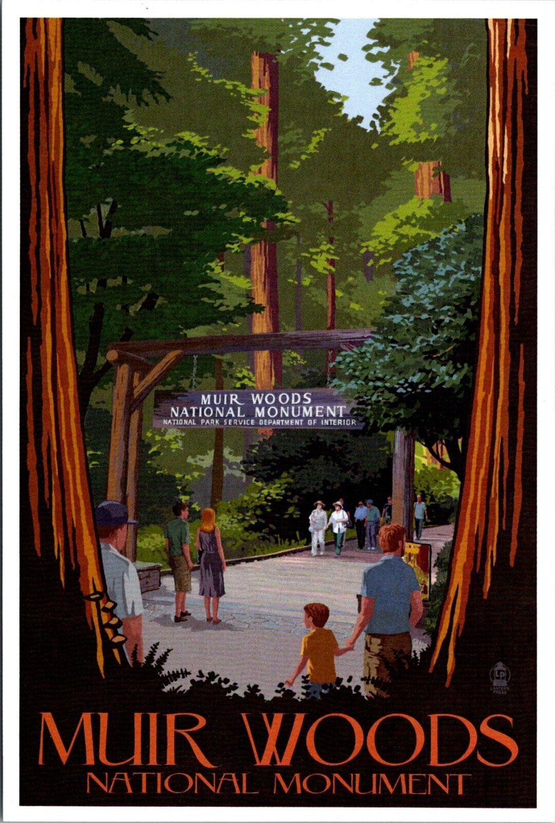 Muir Woods National Monument California entrance sign Lantern Press postcard