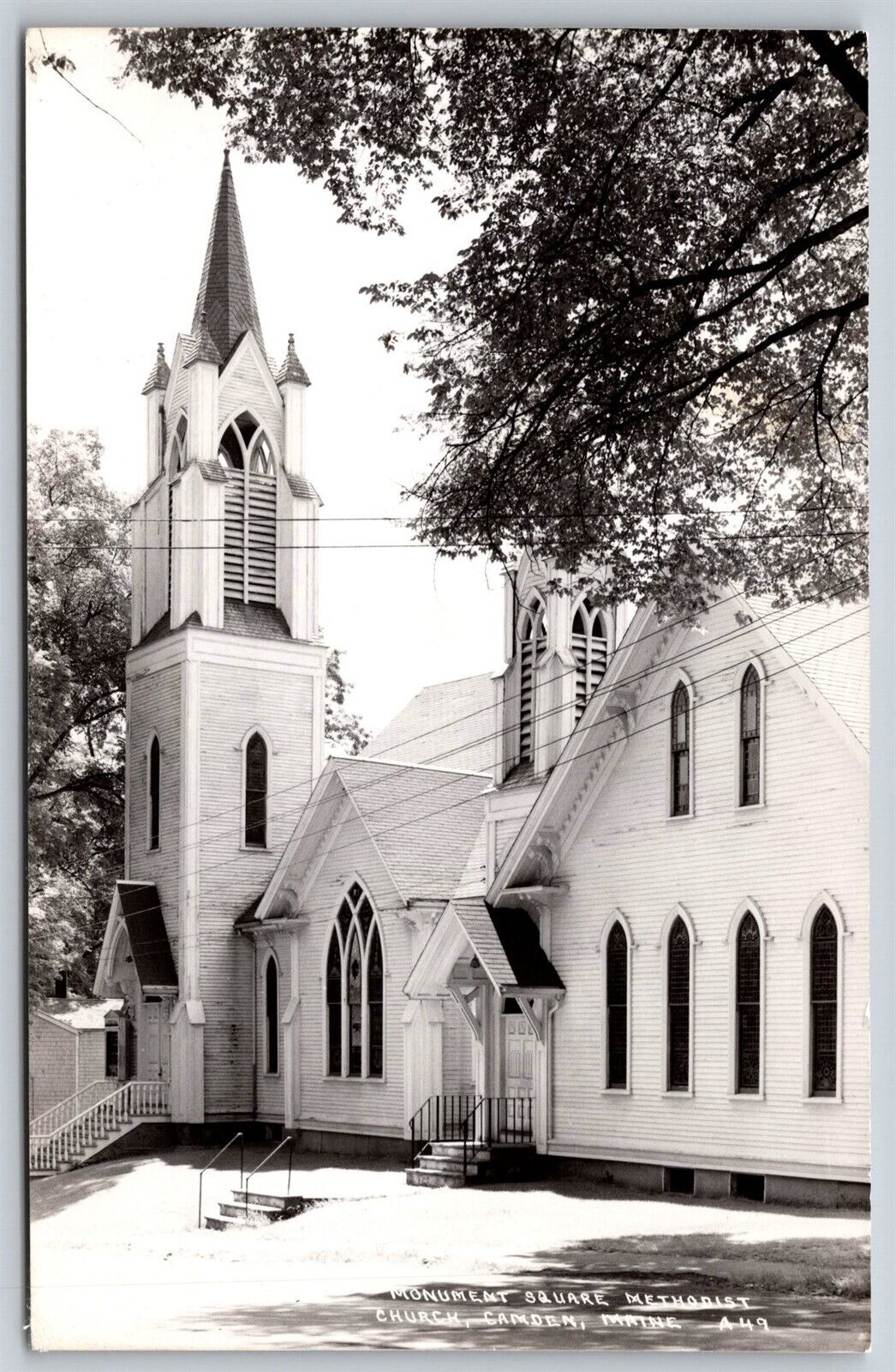 Postcard Monument Square Methodist Church, Camden, Maine RPPC C47