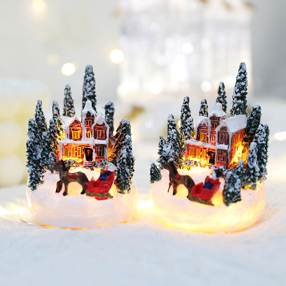 1PCS Holiday Village Figurines Decoration Lighted LED Holiday Village House
