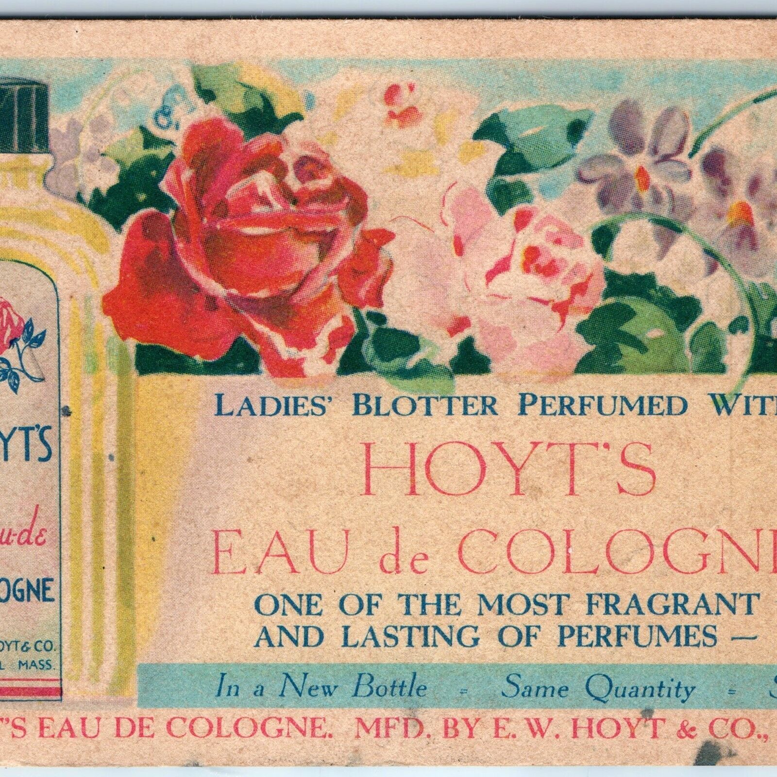 c1920s Hoyt's Eau de Cologne Ladies' Blotter Trade Card Perfumed Lowell, MA C10