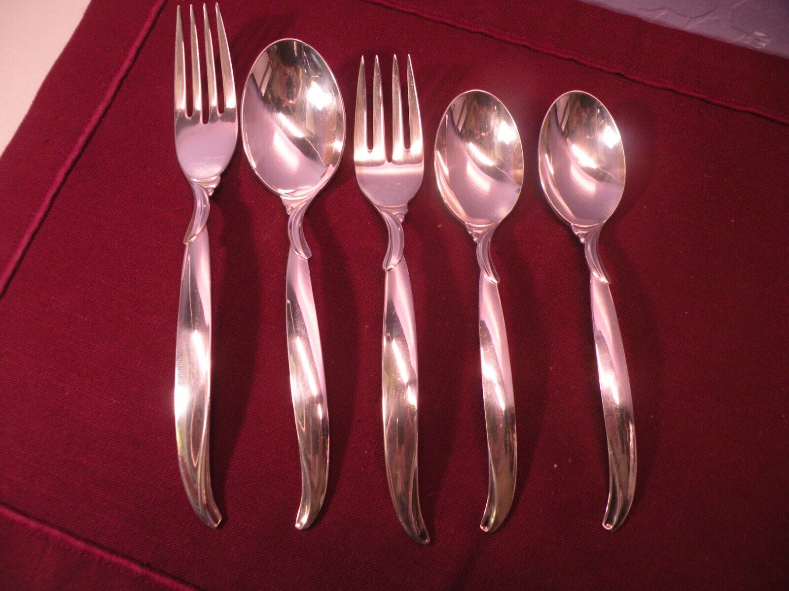 5 Pieces 1847 Rogers Bros Flair Silverplate Oval Soup Spoon Teaspoons Forks