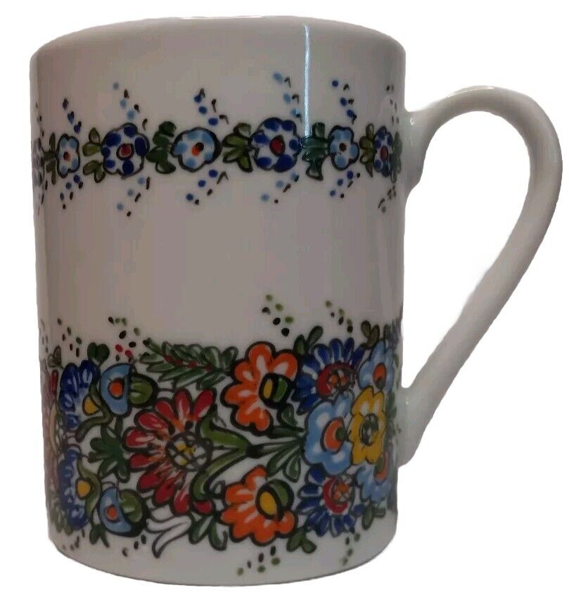 Vintage Handmade Porcelain Mug Floral/Garden MCM Signed Poland