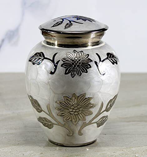 eSplanade Brass Cremation Urn Floral Engraved WhiteSilver 6 Medium Size Funeral