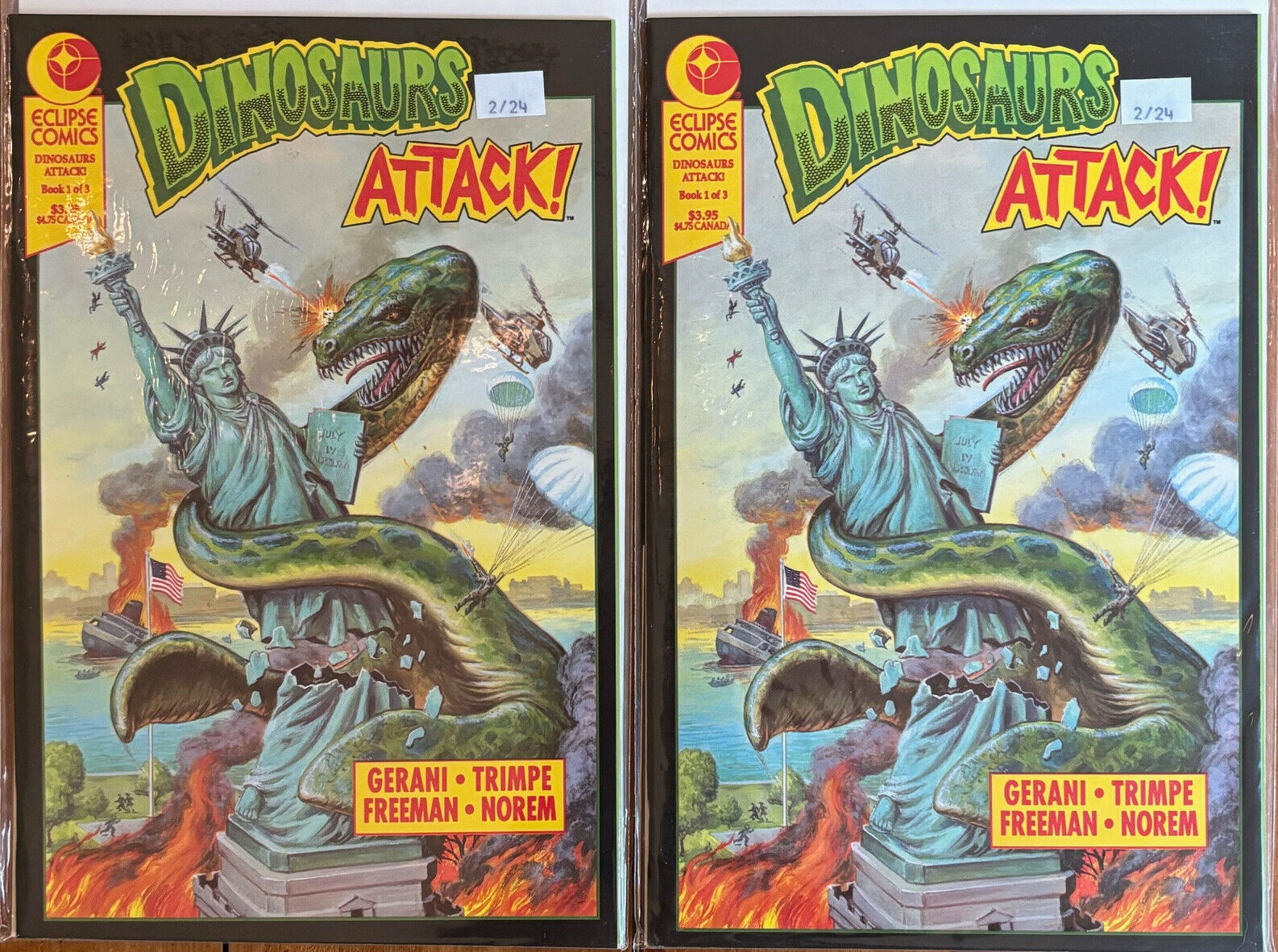 DINOSAURS ATTACK, ECLIPSE COMICS, 1991,  #1  QTY: 2 TOTAL, VERY GOOD
