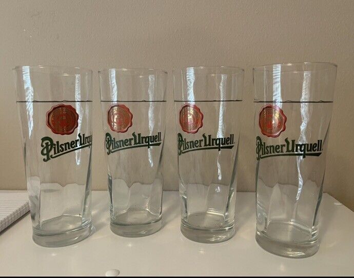 Set of Four 20-oz. Pilsner Urquell Tall Swirled Beer Glasses - 7 1/2” Tall