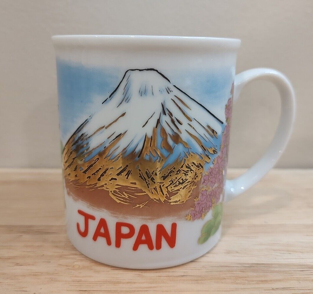 Vintage Japan Mt Fuji Mug Cherry Blossom Gold Shibata Pagoda Coffee Tea Cup