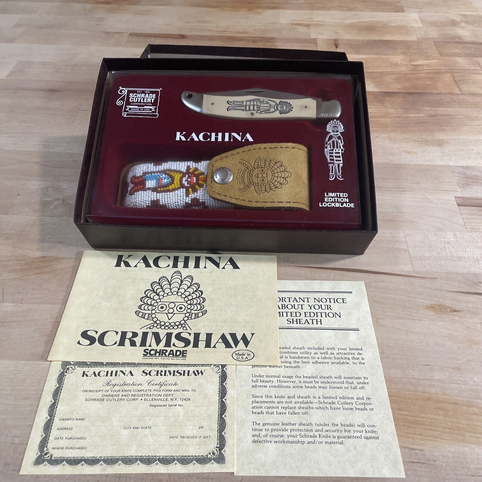 Schrade Cutlery Kachina Scrimshaw Knife Limited Edition USA Vintage