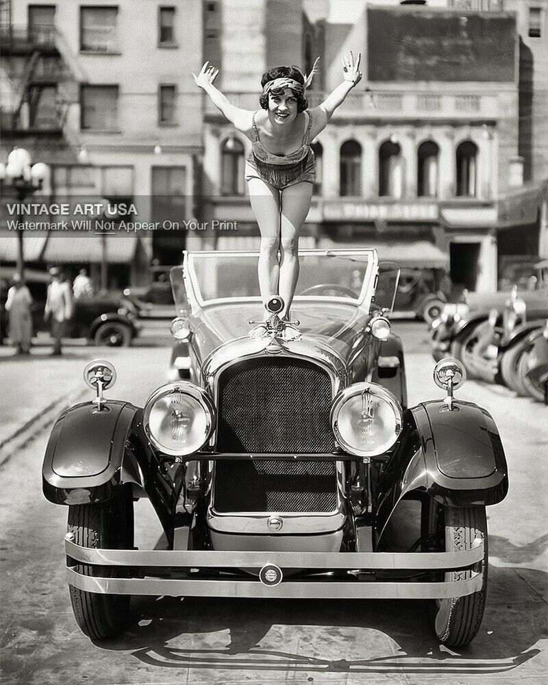 1920s Dancer Standing on Car Hood - Marmon Automobile - Ballerina - Roaring 20s