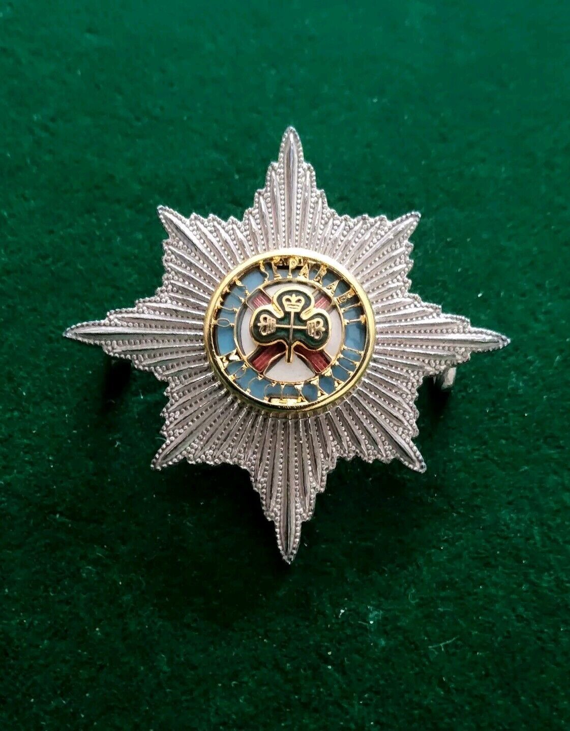 Genuine Irish Guards Officer's Service Dress Cap Badge Silver Plate & Enamel OSD