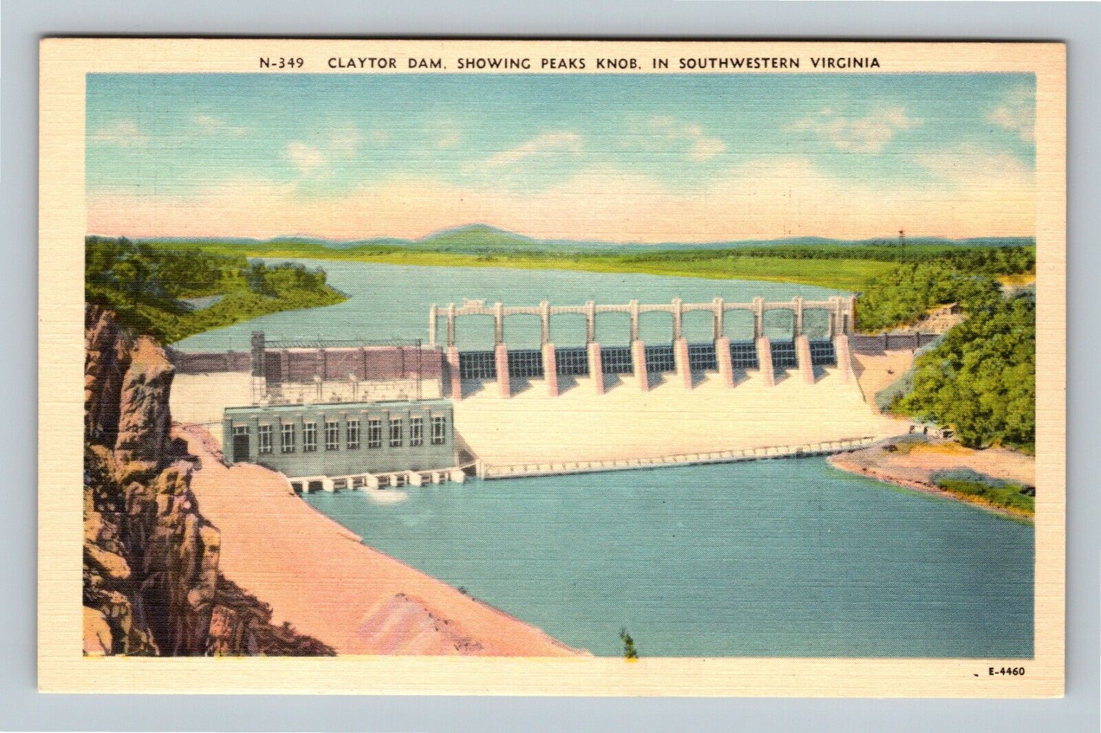 Claytor Dam VA, Peaks Knob, Virginia Vintage Postcard