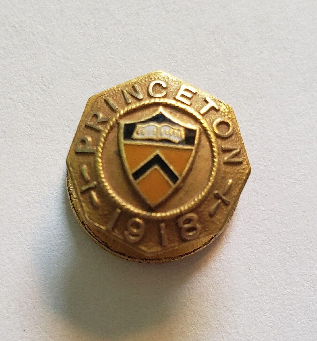 ANTIQUE 14K GOLD 1918 PRINCETON UNIVERSITY LAPEL BUTTON Rare Collectible