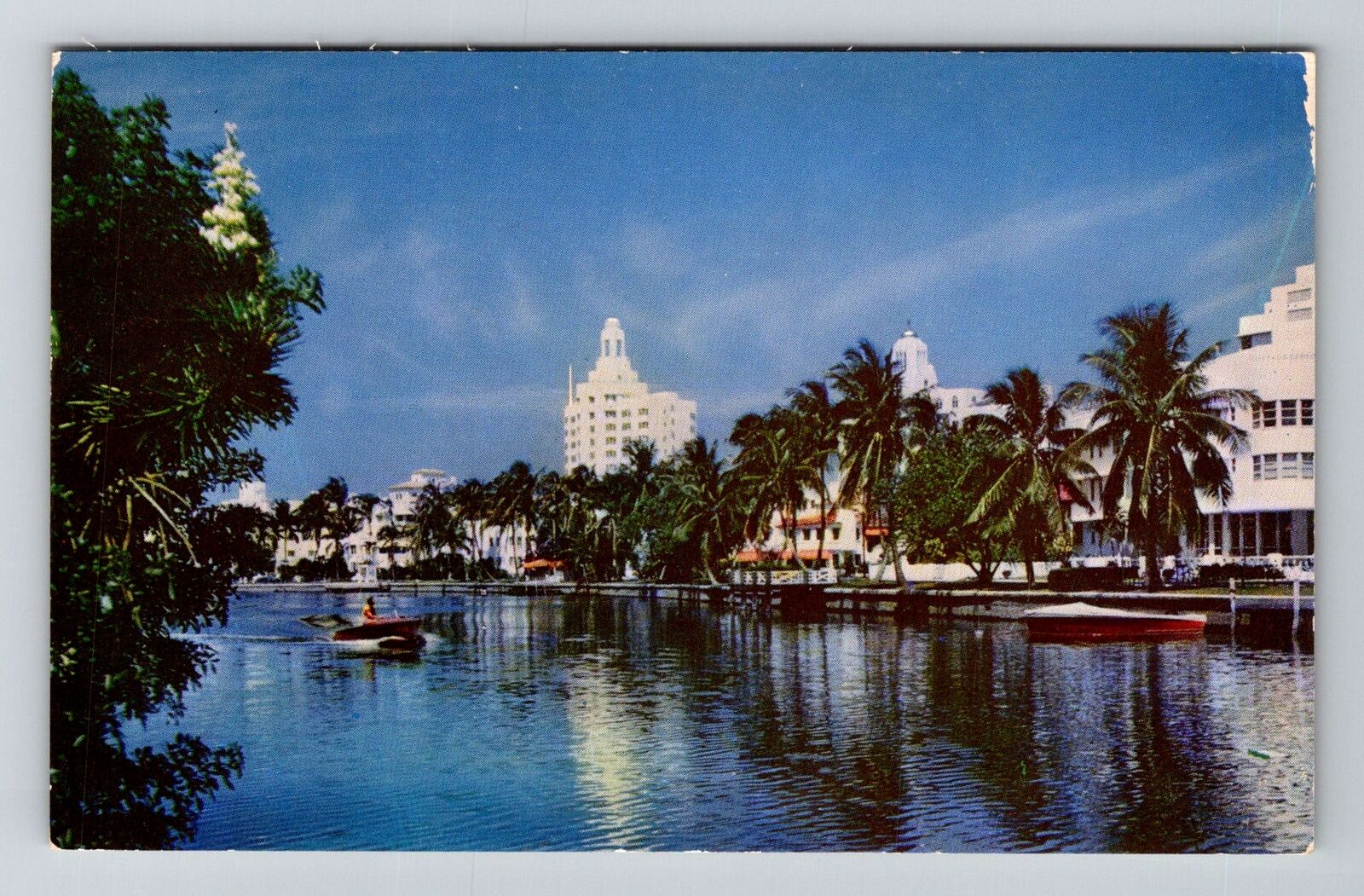 Miami Beach, FL-Florida, Waterway Indian Creek Antique Souvenir Vintage Postcard