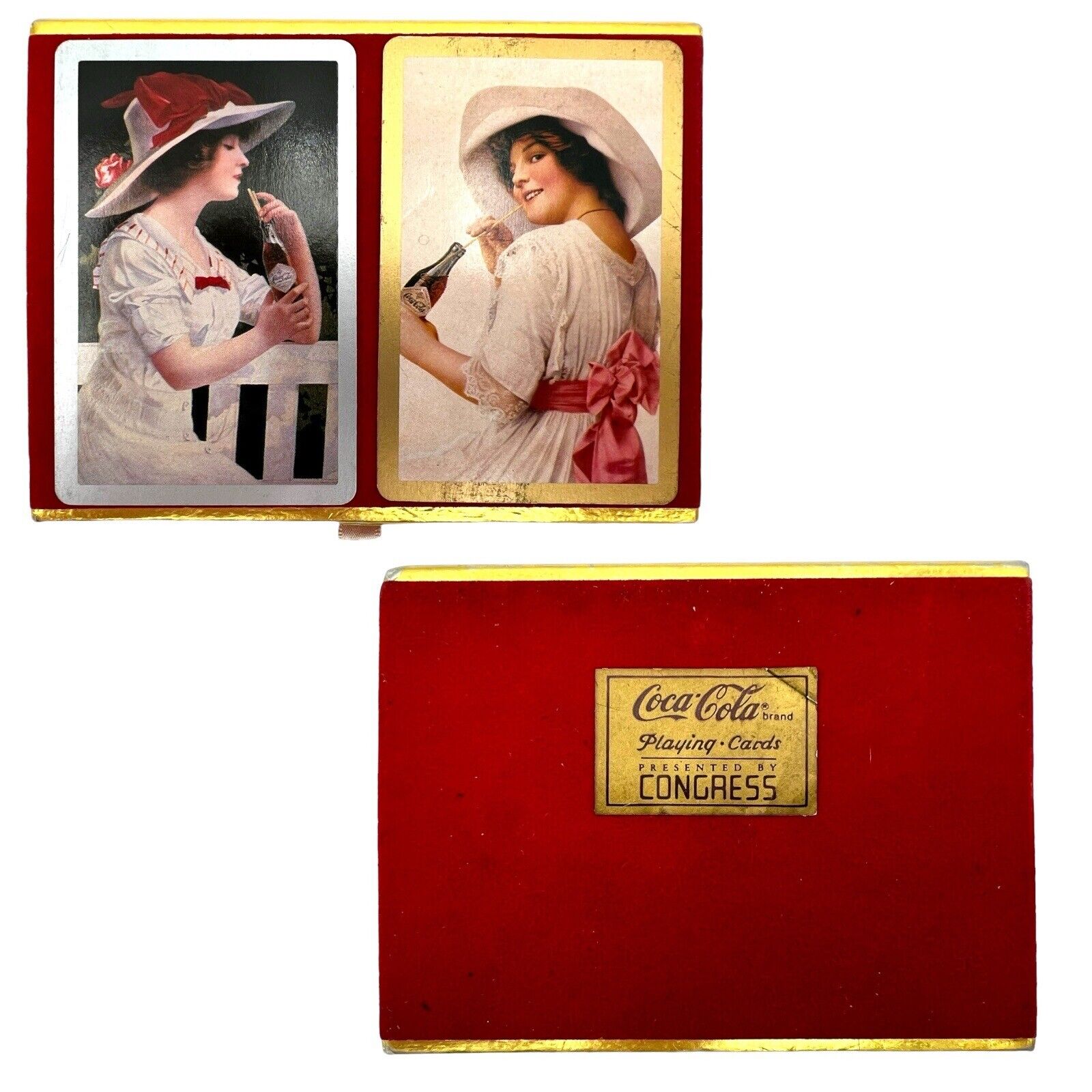 VTG 1980s Congress Coca-Cola Playing Cards 2PK Gibson Girl Commemorative Set