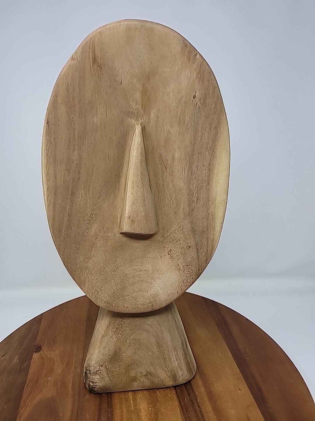 Argenta ? Wooden Head Carved Sculpture Mid-Century Modern Design Whimsical 16.5\