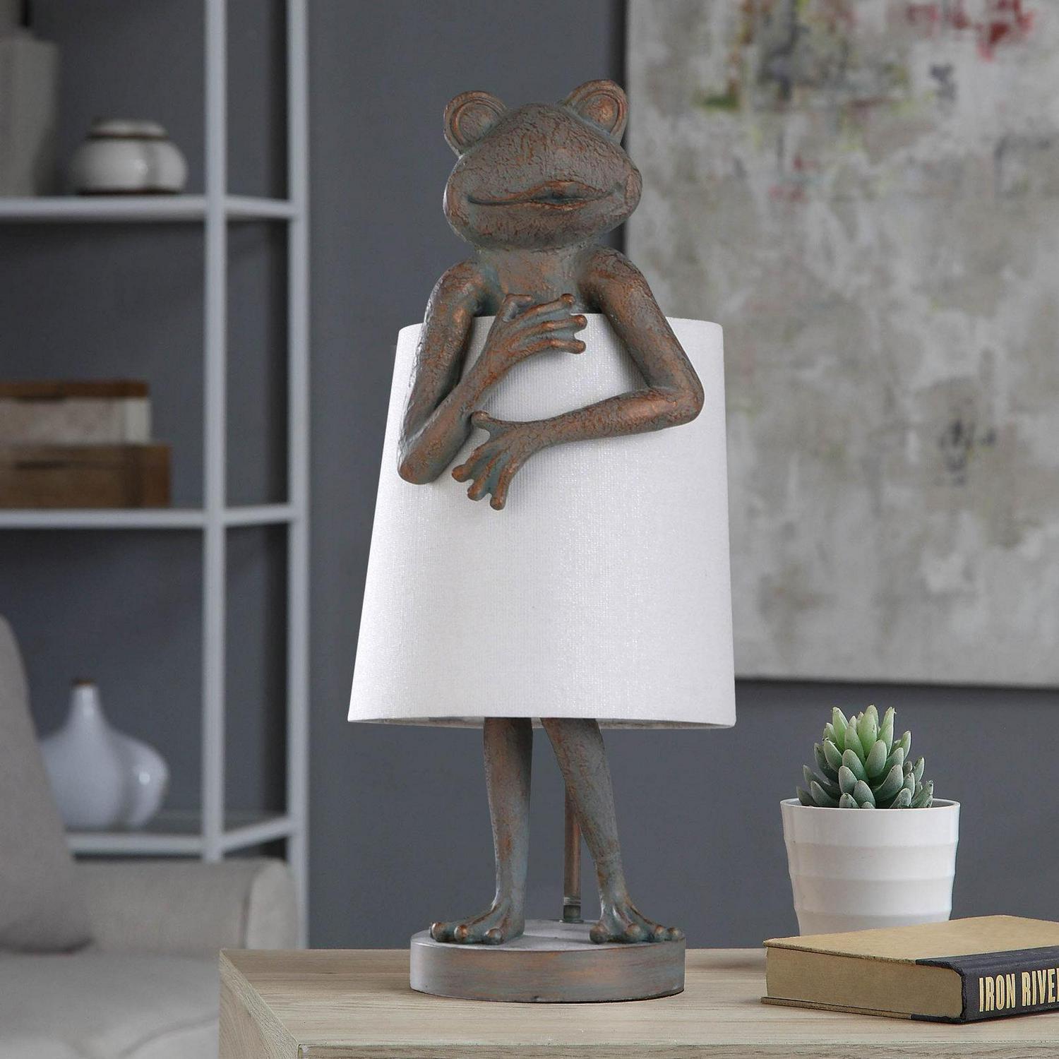 Cute Modest Frog Sculptural Table Lamp Fun Whimsical Accent Lighted Statue, 23\